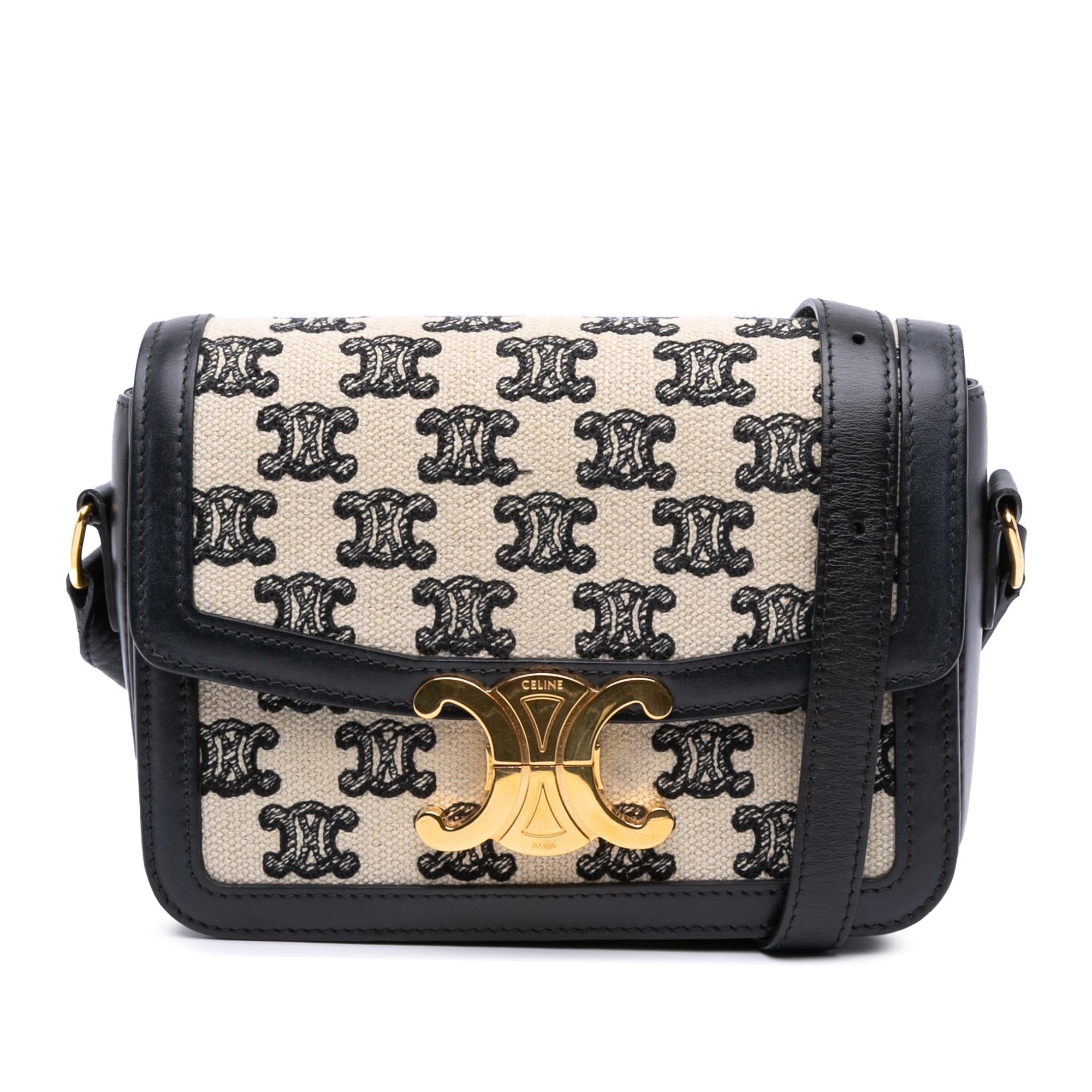 Celine Teen Embroidered Canvas and Calfskin Triomphe Crossbody