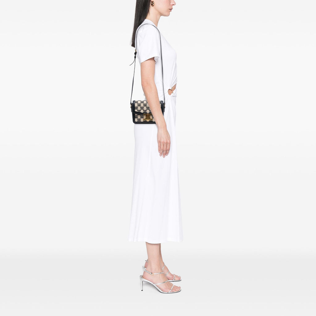 Celine Teen Embroidered Canvas and Calfskin Triomphe Crossbody