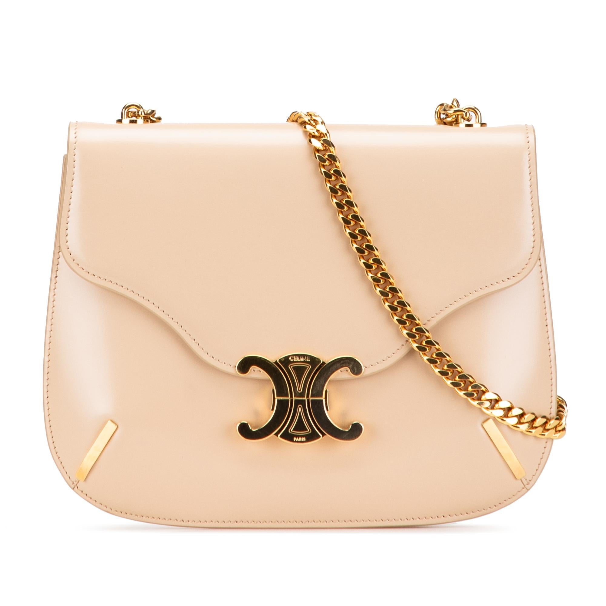 Celine Teen Shiny Calfskin Triomphe Besace Clea Chain Crossbody