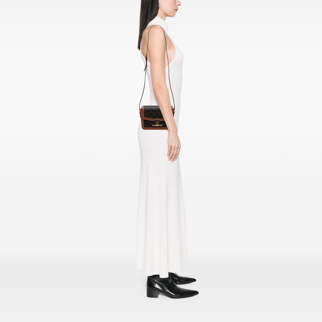 Celine Teen Triomphe Coated Canvas and Calfskin Triomphe Crossbody