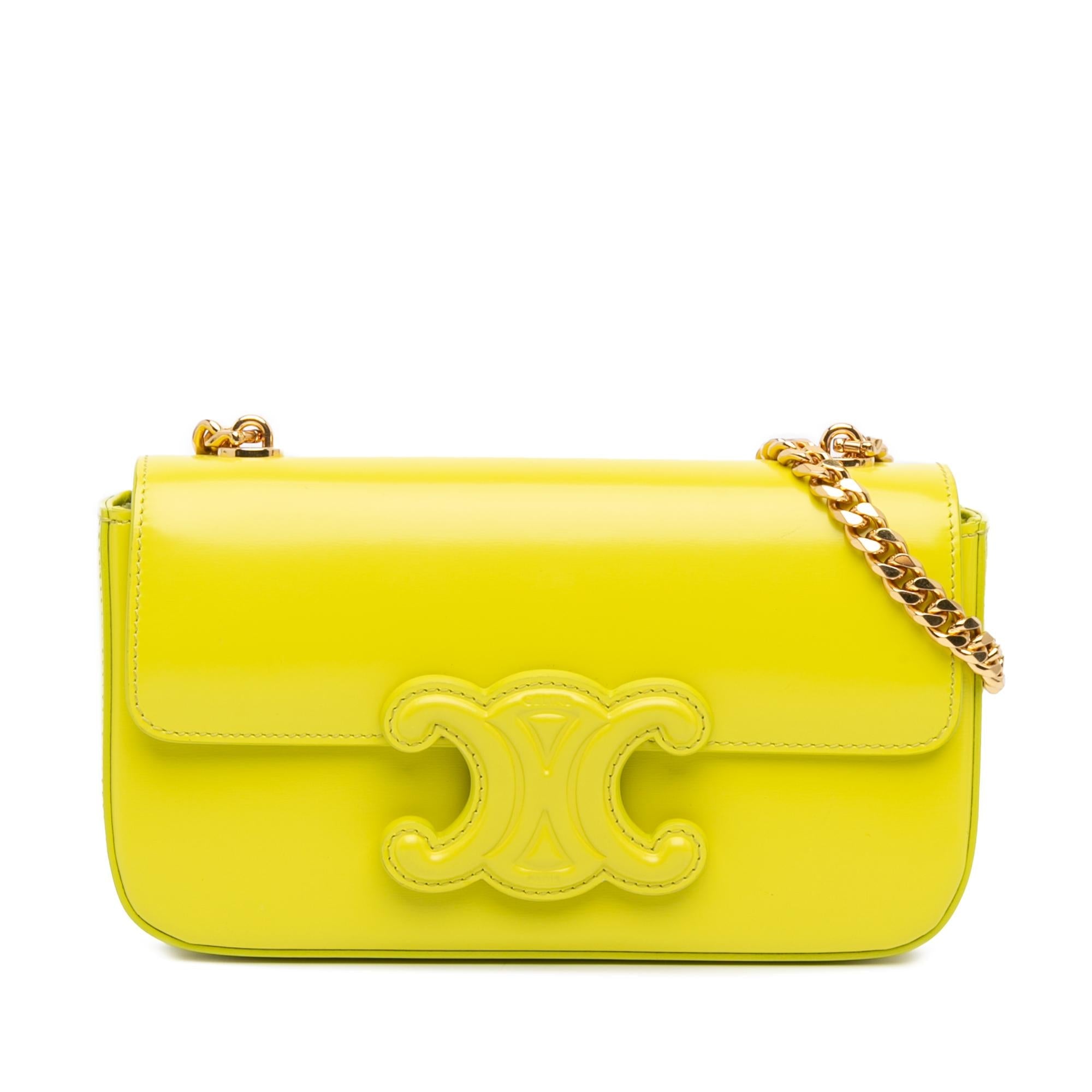 Celine Triomphe Calfskin Cuir Chain Shoulder Bag (SHG-d1dBPC)