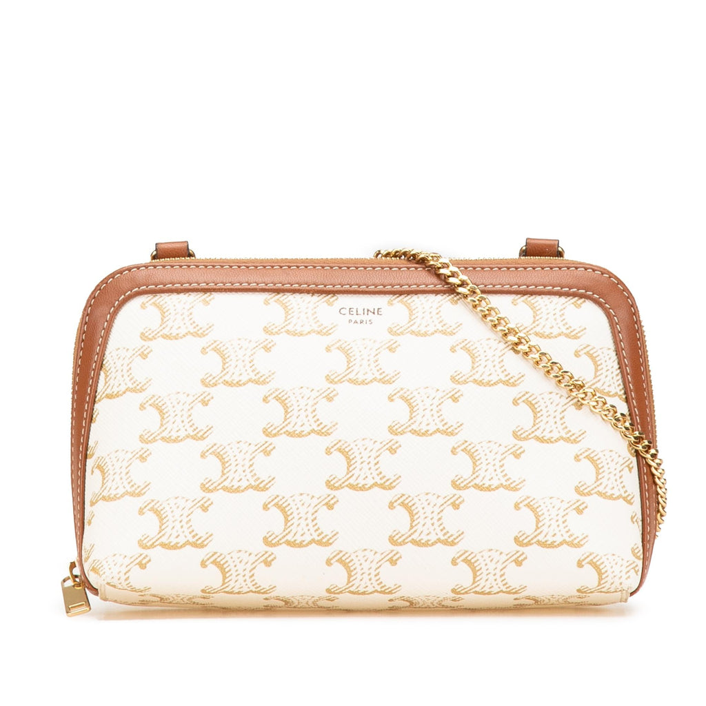 Celine Triomphe Coated Canvas Clutch On Chain