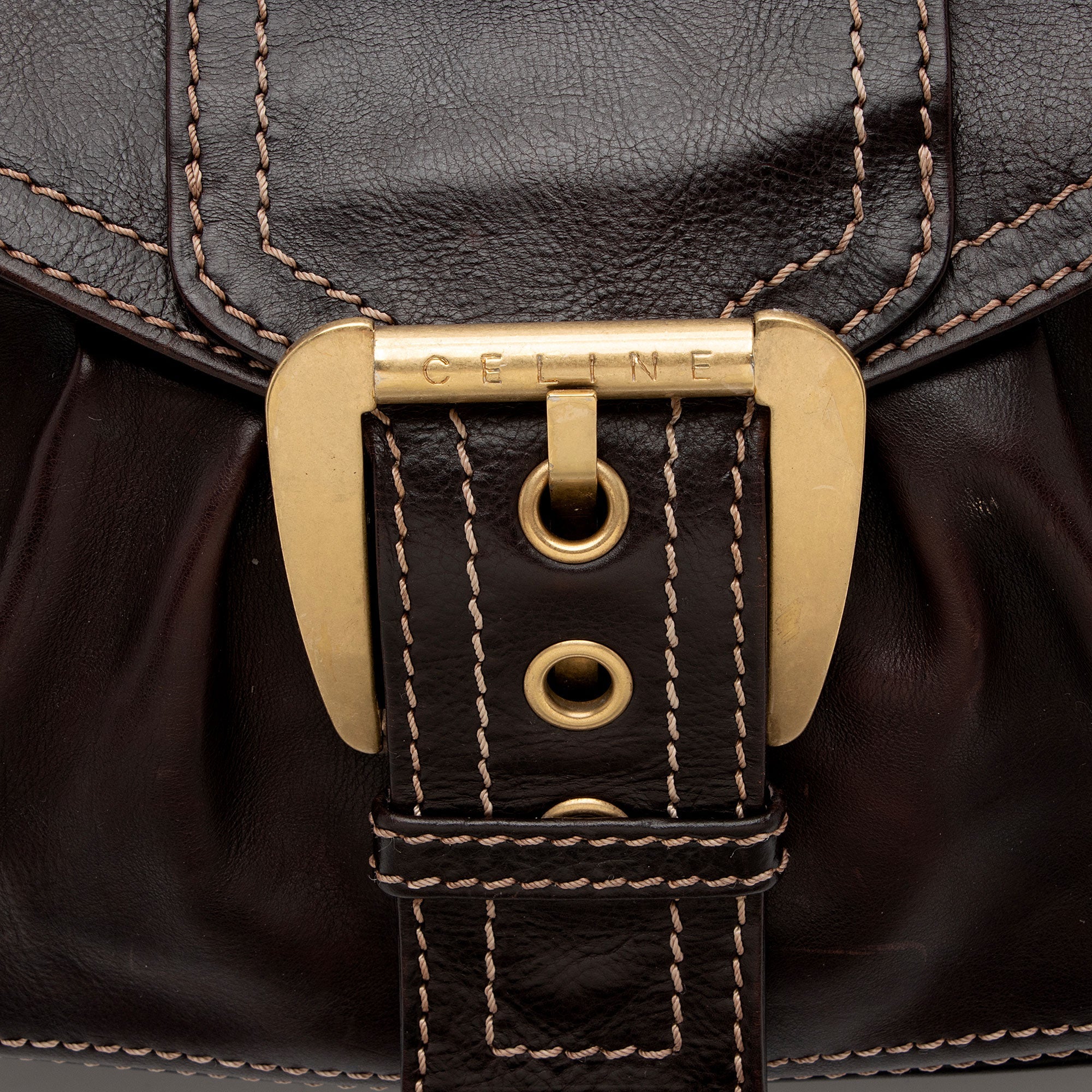 Celine Vintage Leather Buckle Shoulder Bag (SHF-2mqWEo)