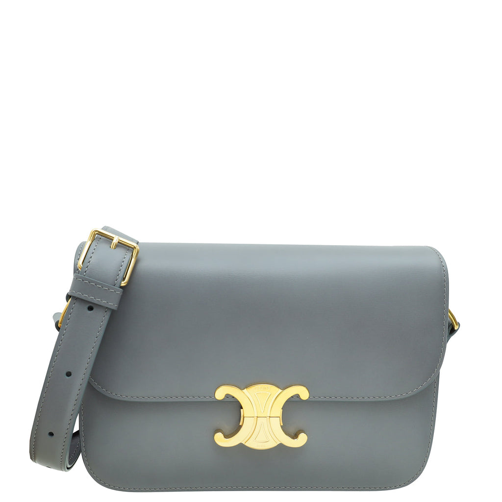Celine Cloudy Grey Shiny Classique Triomphe Flap Bag
