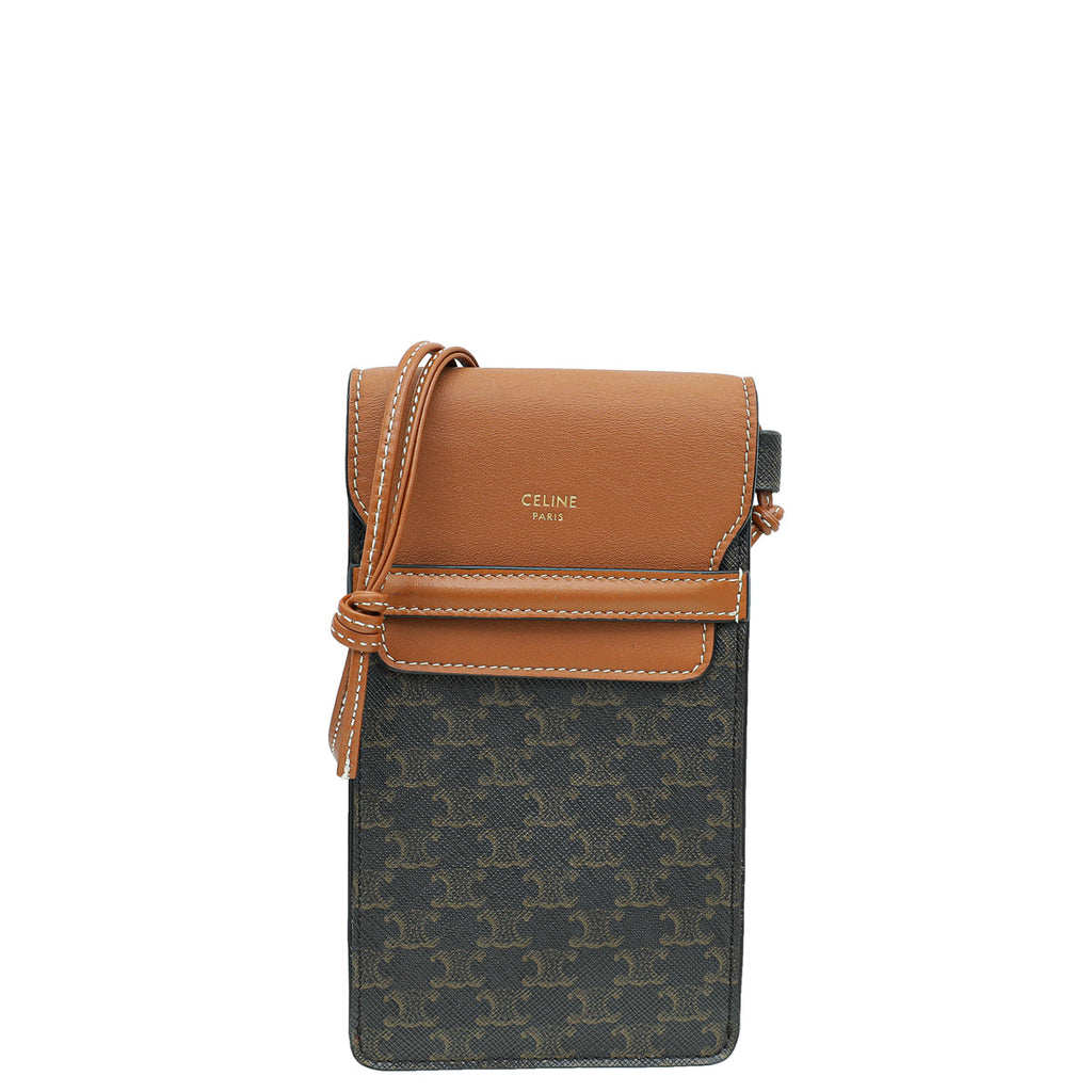 Celine Brown Triomphe Phone Pouch W/ Flap on Strap