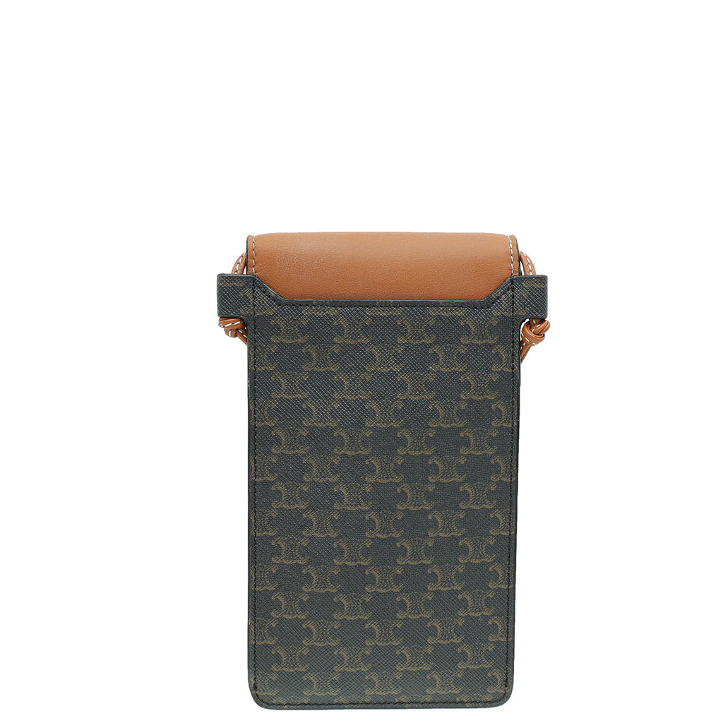 Celine Brown Triomphe Phone Pouch W/ Flap on Strap