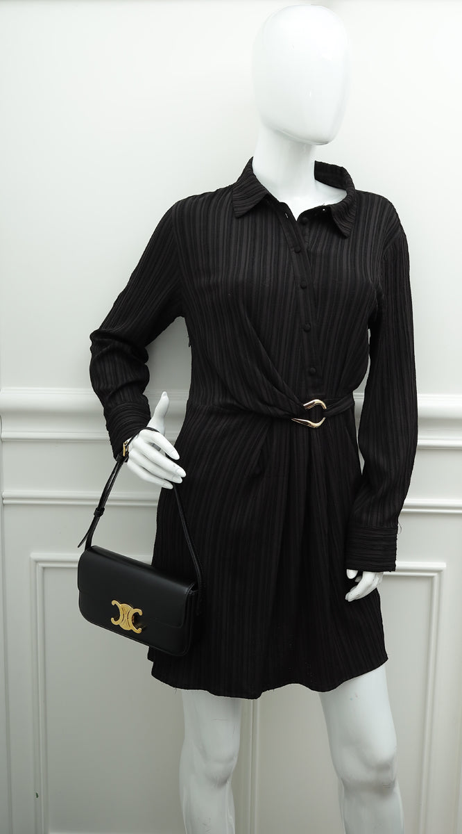 Celine Black Claude Triomphe Shiny Shoulder Bag