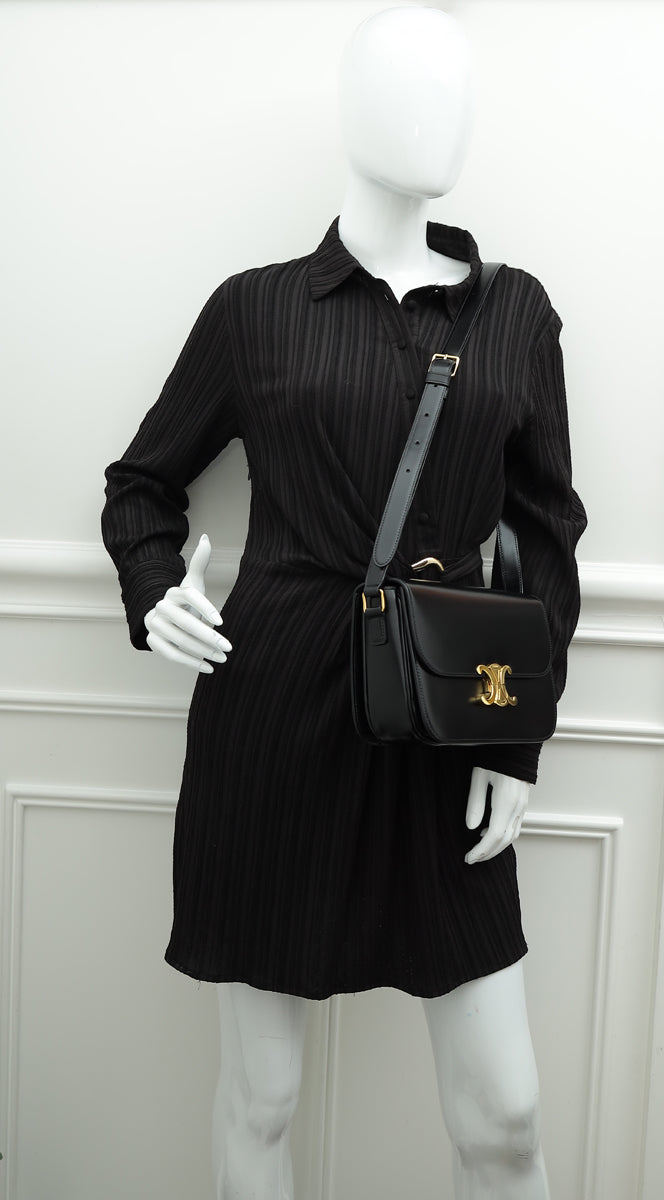 Celine Black Classique Triomphe Flap Bag