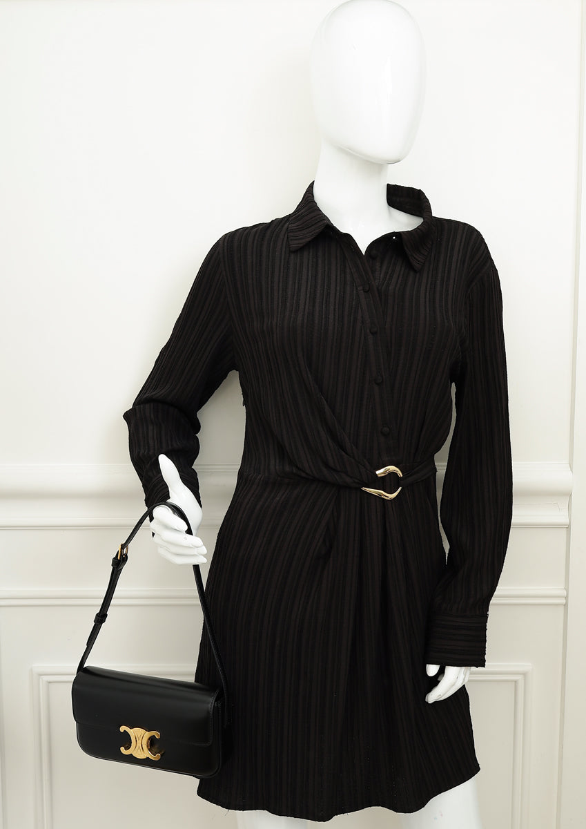 Celine Black Triomphe Shiny Shoulder Bag