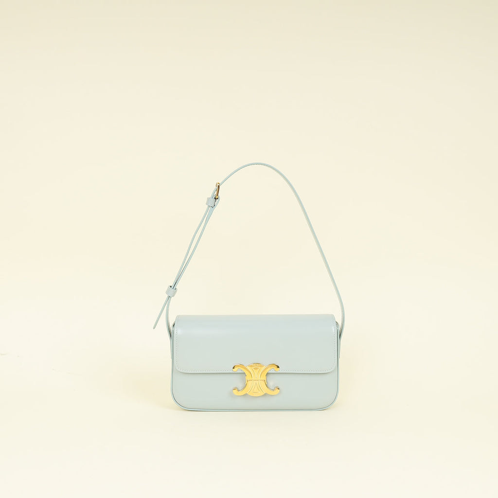 Celine Soft Blue Claude Triomphe Shiny Shoulder Bag