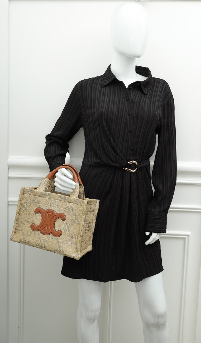 Celine Bicolor Triomphe All Over Small Raffia Effect Cabas Bag