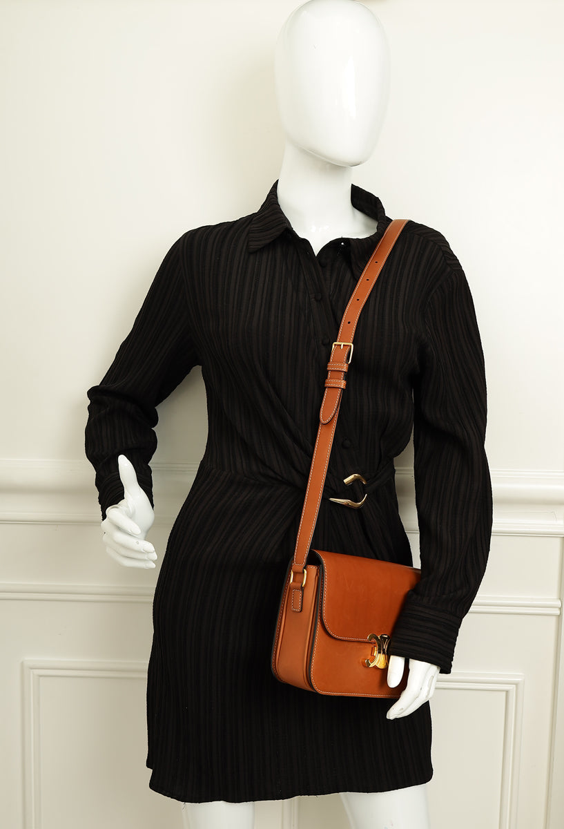 Celine Tan Classique Triomphe Natural Flap Bag