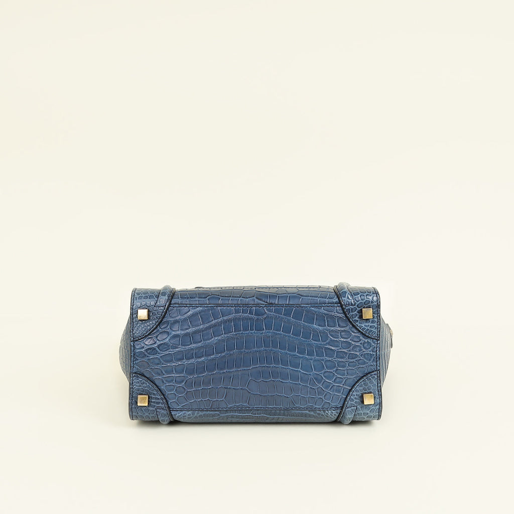 Celine Blue Matte Crocodile Micro Luggage Bag