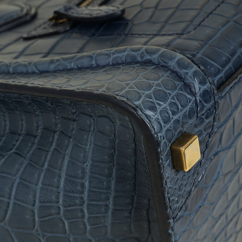Celine Blue Matte Crocodile Micro Luggage Bag