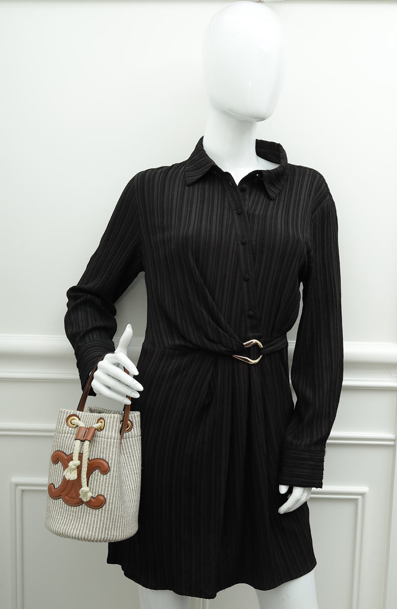 Celine Beige Teen Drawstring in Striped Textile Bag