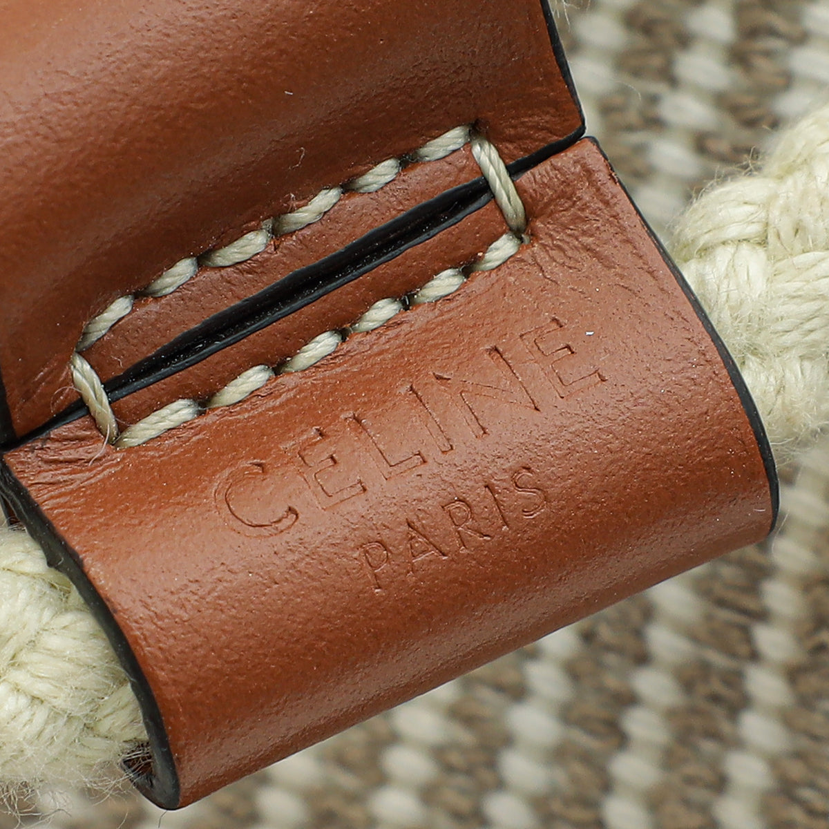 Celine Beige Teen Drawstring in Striped Textile Bag