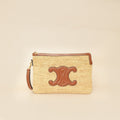 Celine Bicolor Raffia Triomphe Small Wristlet Pouch