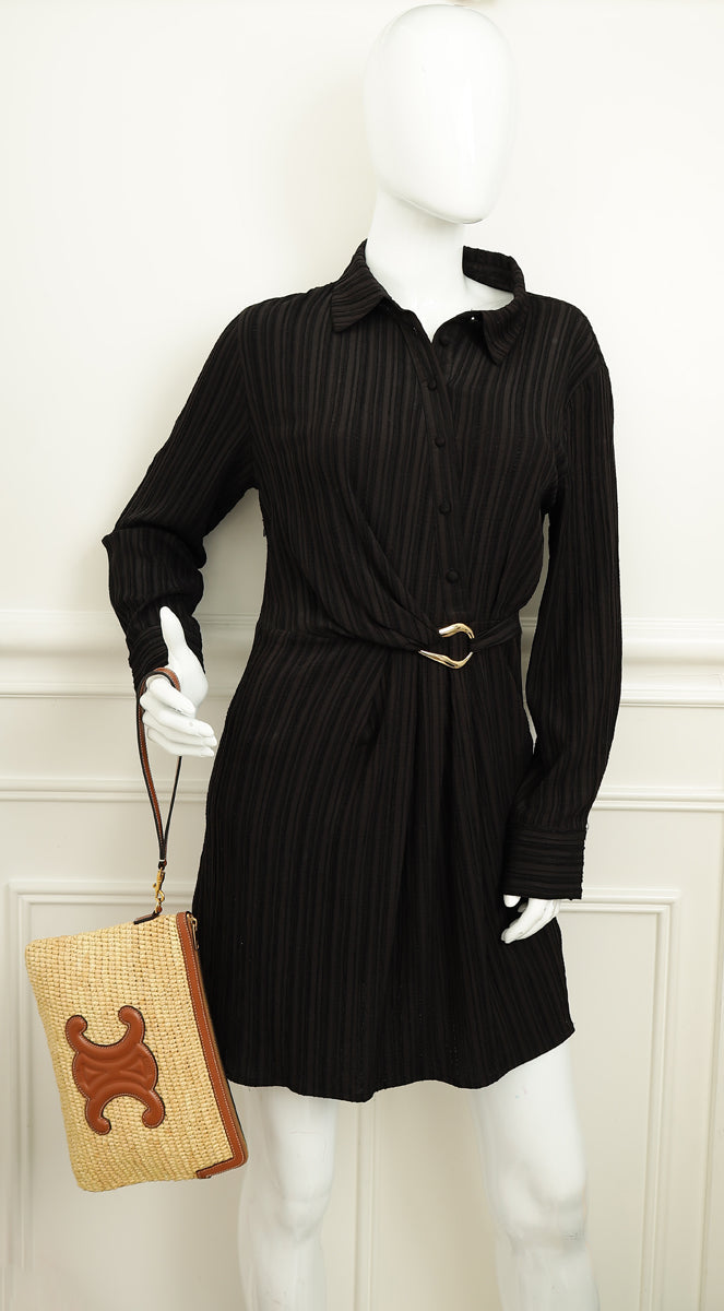 Celine Bicolor Raffia Triomphe Small Wristlet Pouch