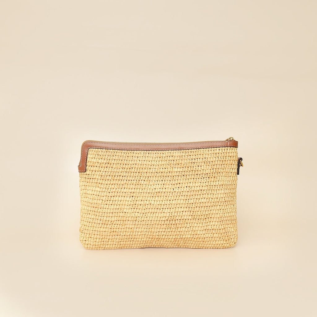 Celine Bicolor Raffia Triomphe Small Wristlet Pouch