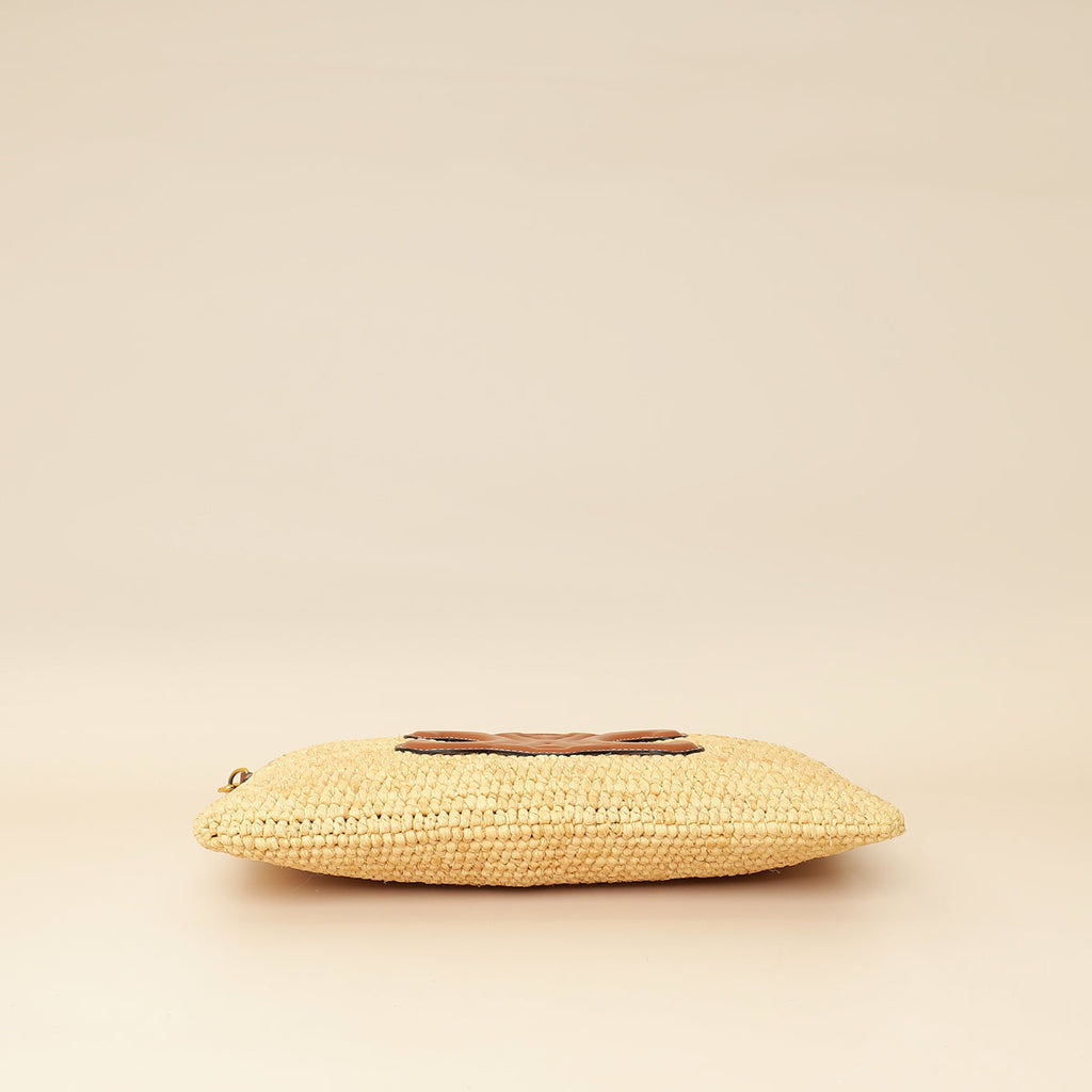 Celine Bicolor Raffia Triomphe Small Wristlet Pouch