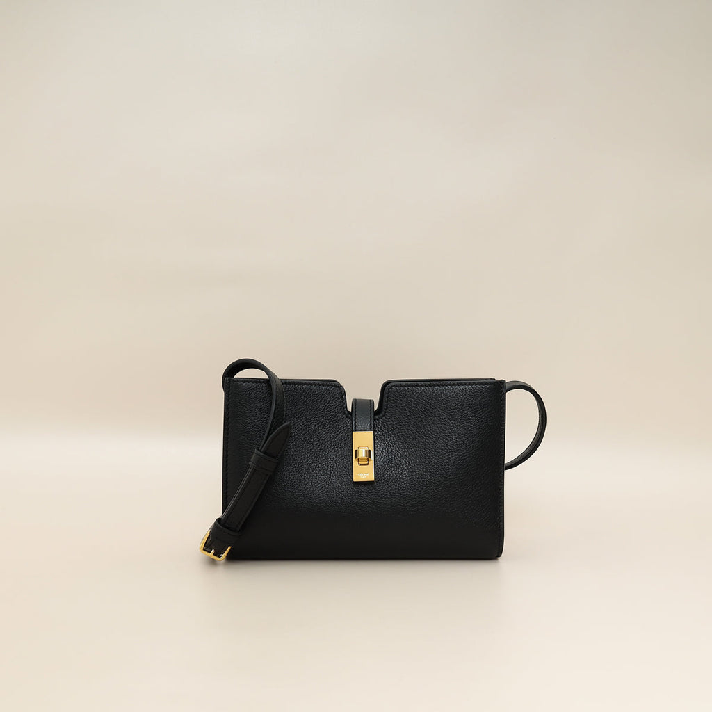 Celine Black 16 Pochette With Strap