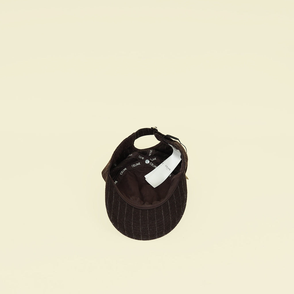 Celine Chocolate Logo-Embroidered Pinstriped Wool Hat