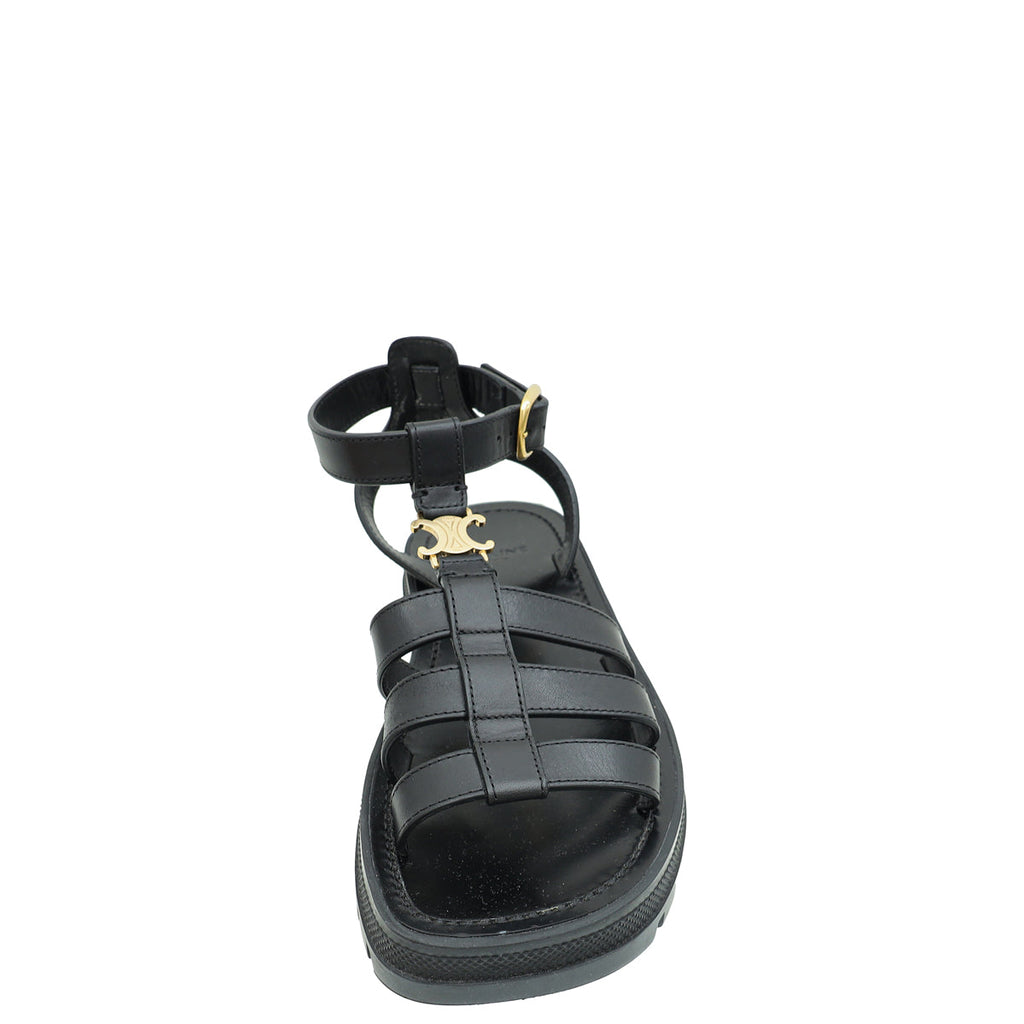 Celine Black Clea Triomphe Gladiator Sandal 37