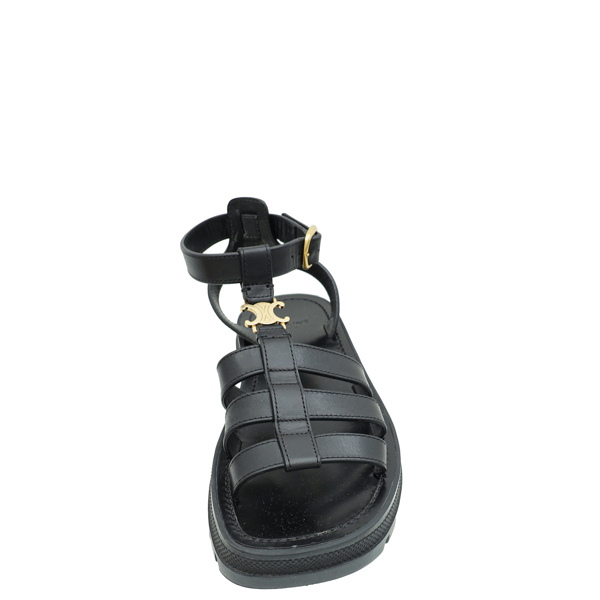 Celine Black Clea Triomphe Gladiator Sandal 37