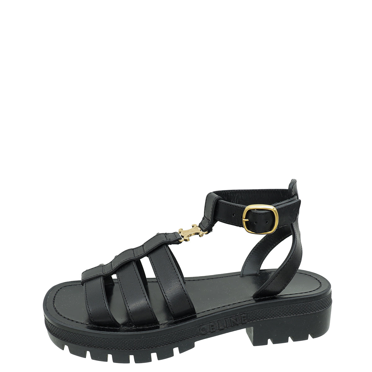 Celine Black Clea Triomphe Gladiator Sandal 37