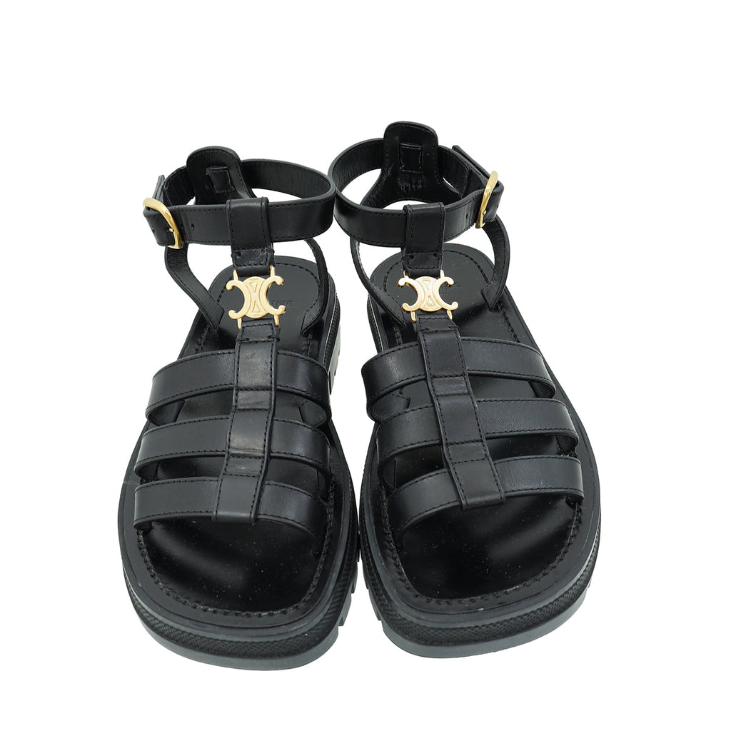 Celine Black Clea Triomphe Gladiator Sandal 37
