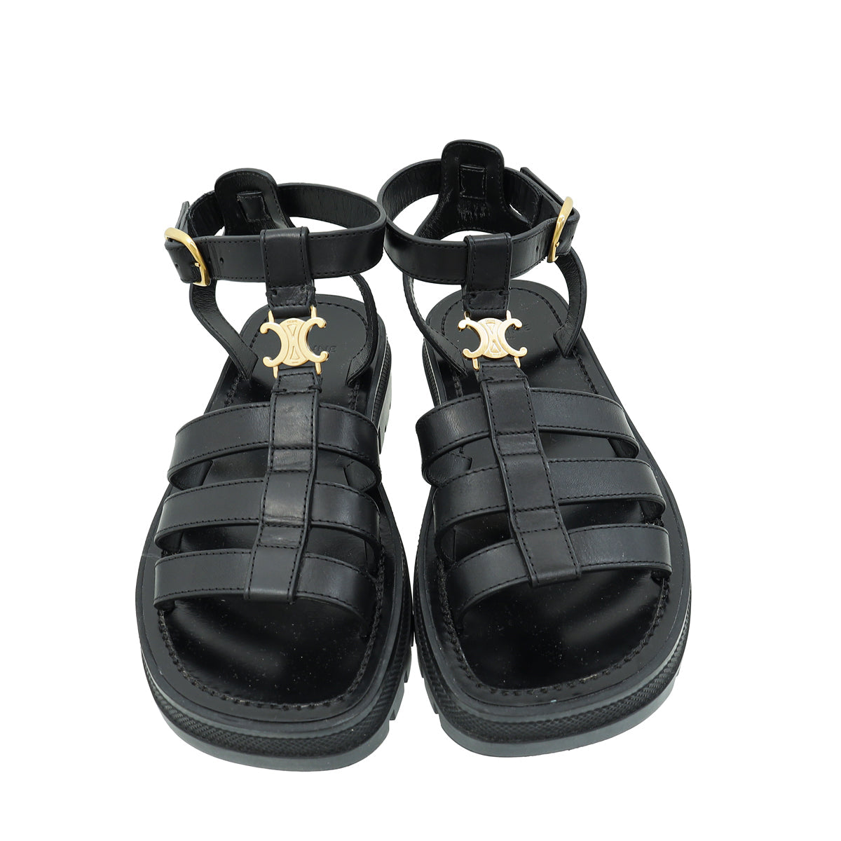 Celine Black Clea Triomphe Gladiator Sandal 37
