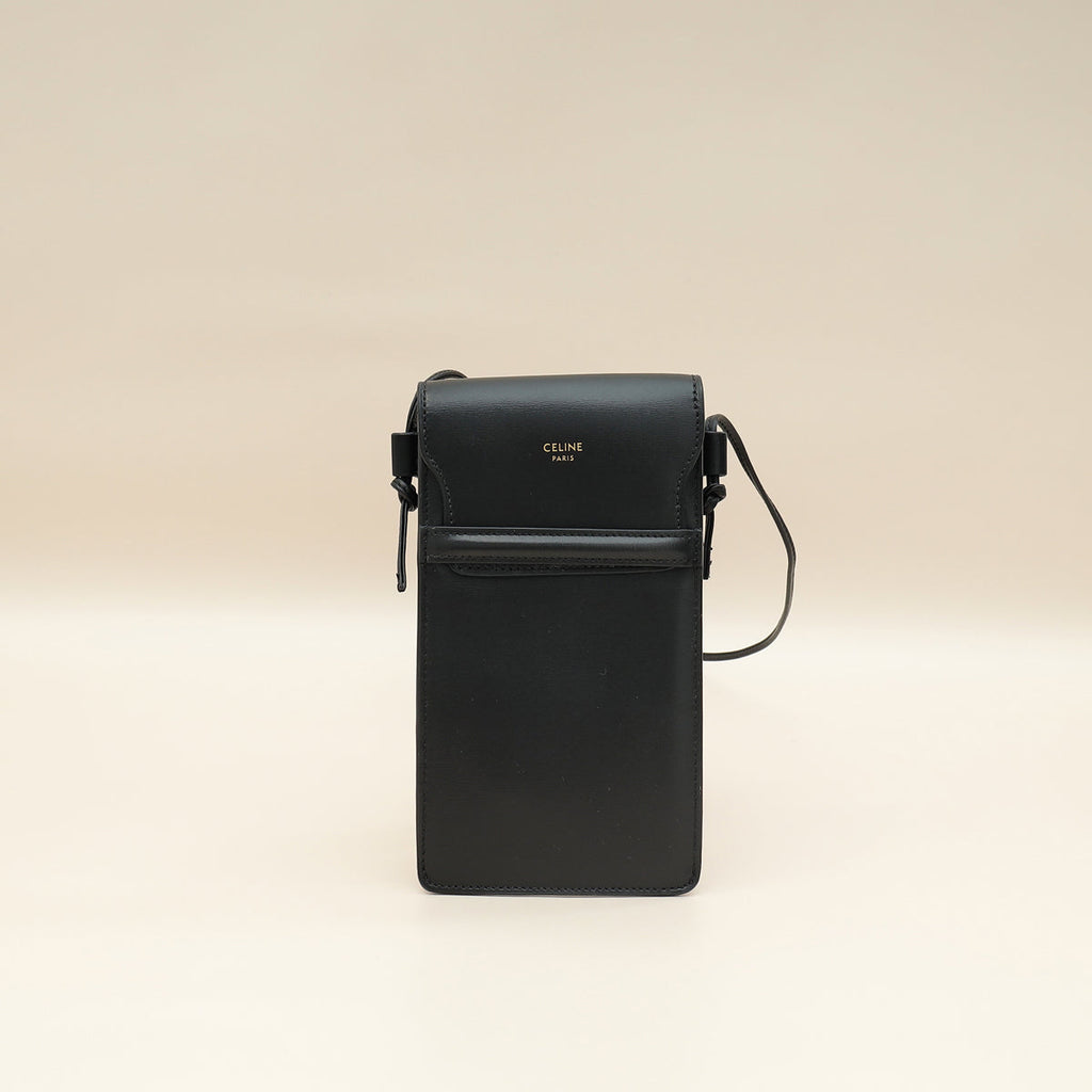 Celine Black Phone Flap Pouch W/ Strap