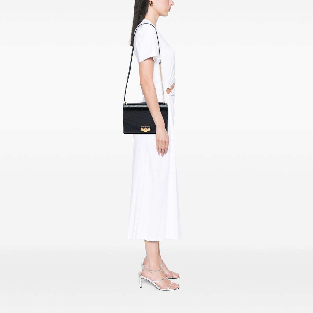 Chanel CC Chevron Calfskin Medal Flap