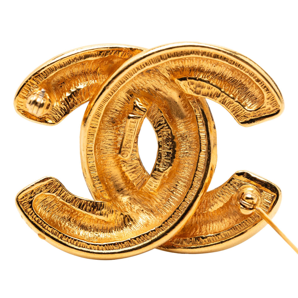 Chanel CC Gold Plated Quilted Brooch