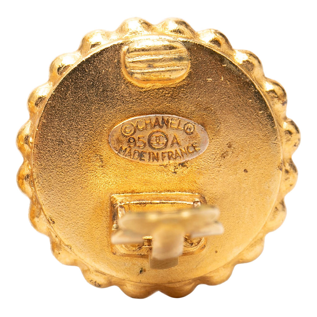 Chanel CC Gold Plated and Enamel Button Clip On Earrings