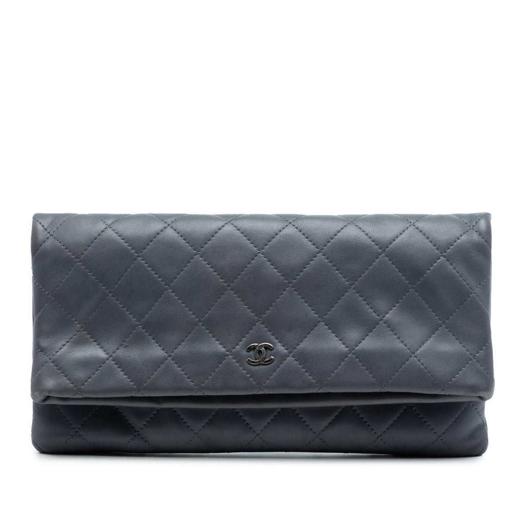 Chanel CC Quilted Lambskin Foldover Clutch