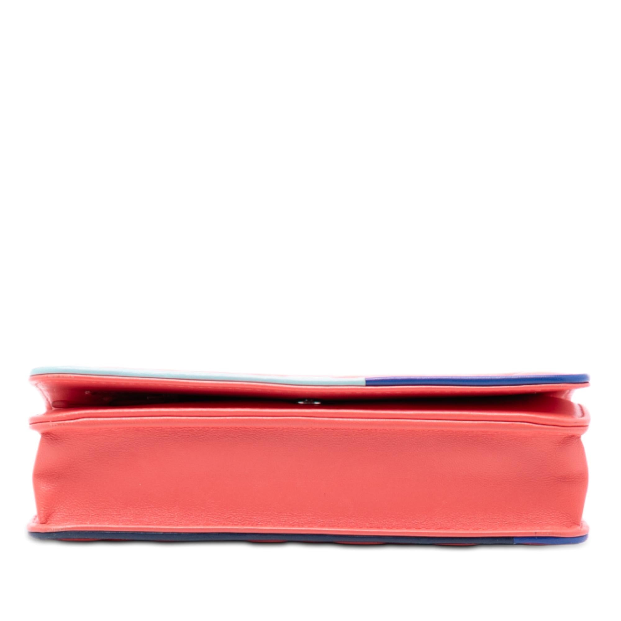 Chanel CC Quilted Lambskin Multicolor Border Full Flap Wallet on Chain