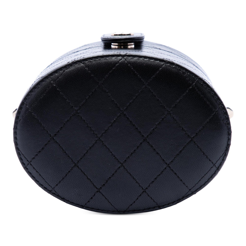 Chanel CC Quilted Lambskin Round Vanity Clutch With Chain