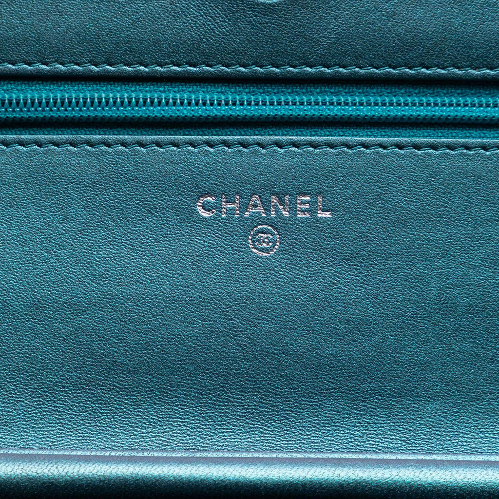 Chanel CC Quilted Metallic Lambskin Wallet On Chain