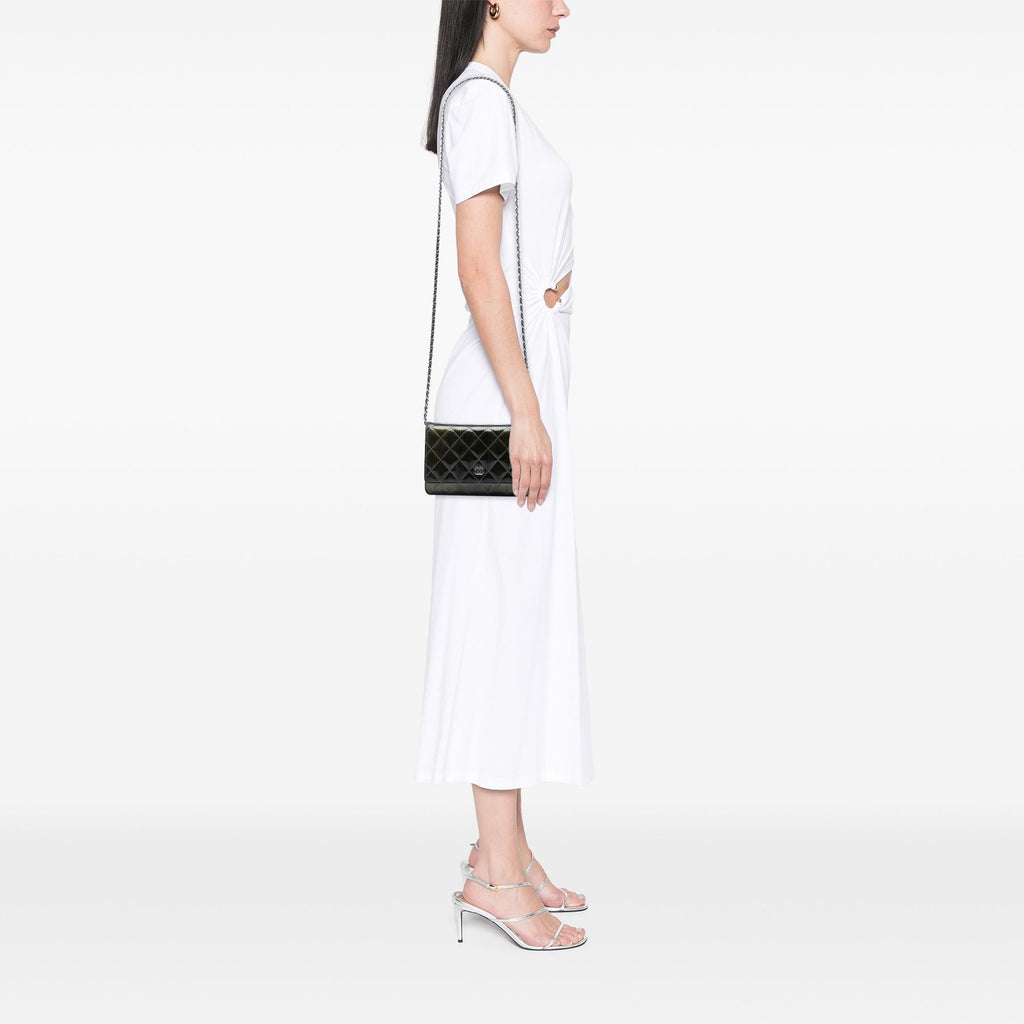 Chanel CC Quilted Striated Metallic Patent Wallet on Chain
