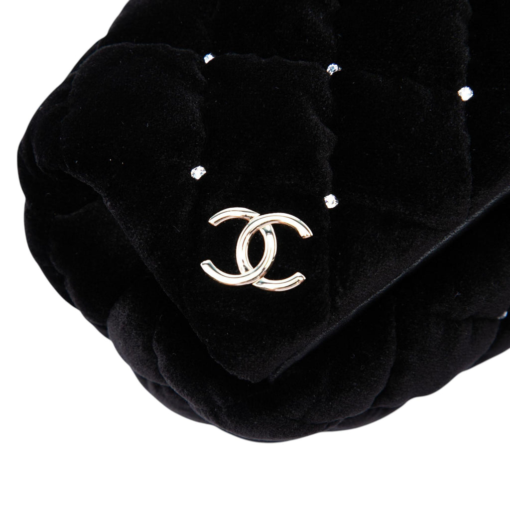 Chanel CC Quilted Velvet Crystal Wristlet Clutch