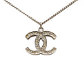 Chanel CC Silver Plated Rhinestone Pendant Necklace