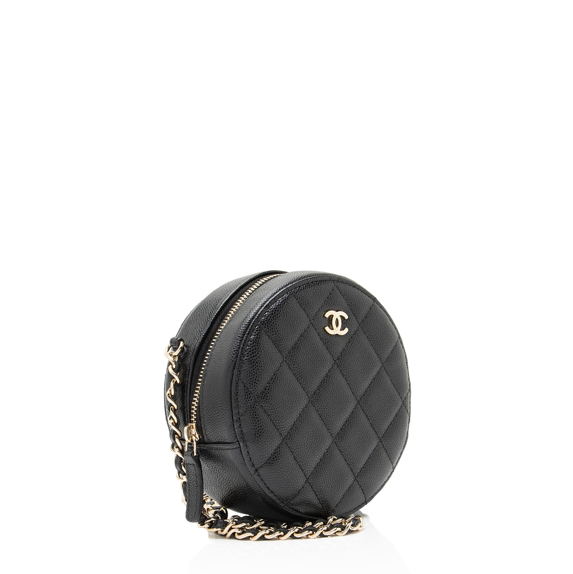 Chanel Caviar Leather Round Clutch with Chain