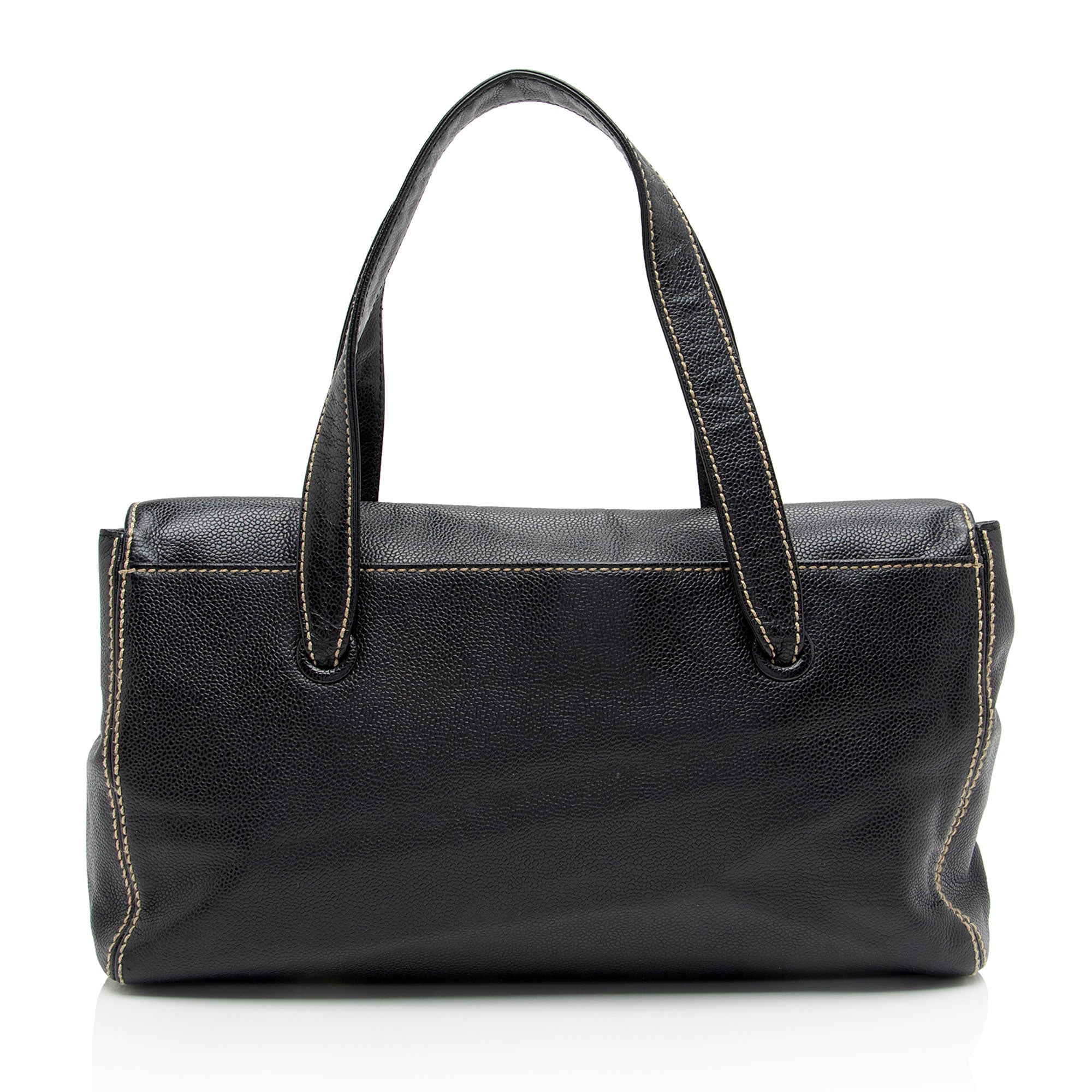 Chanel Caviar Leather Stitched CC Flap Satchel (SHF-ewpcah)