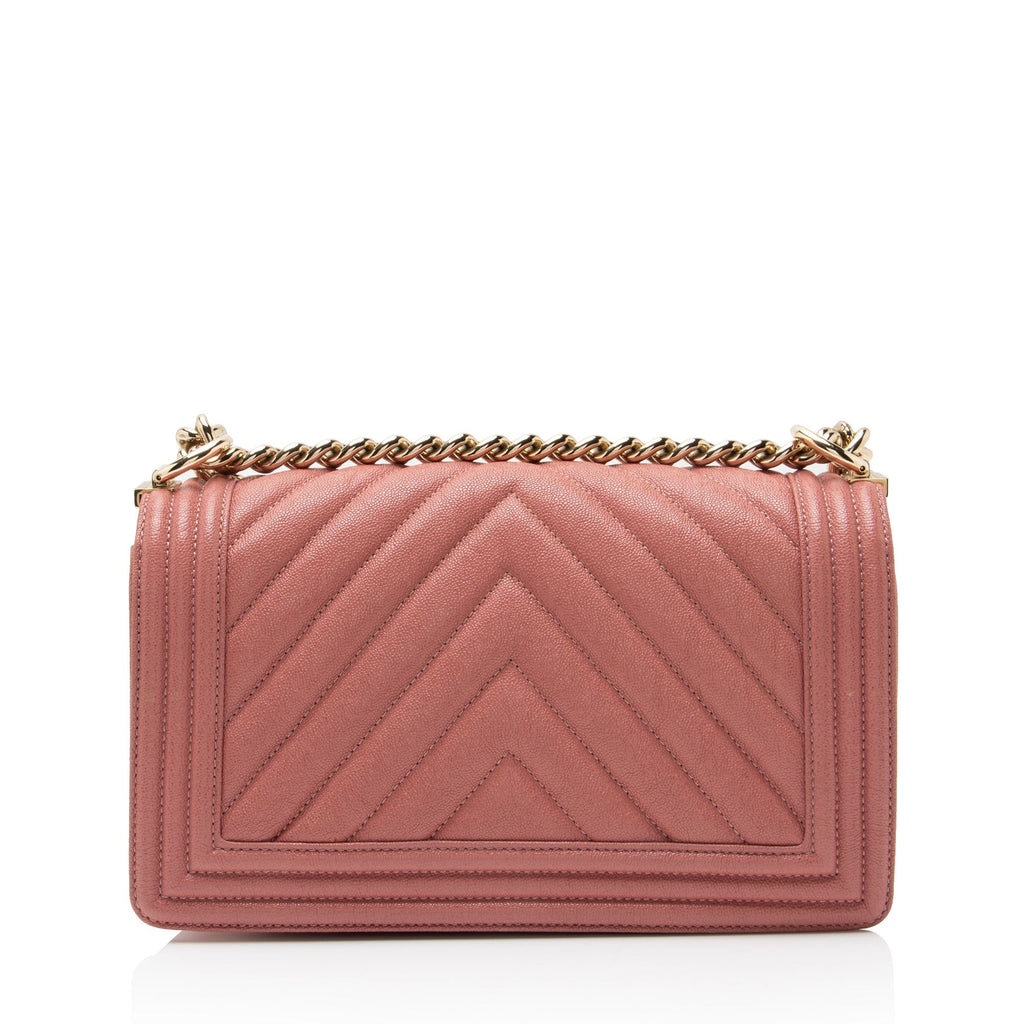 Chanel Chevron Caviar Leather Old Medium Boy Bag