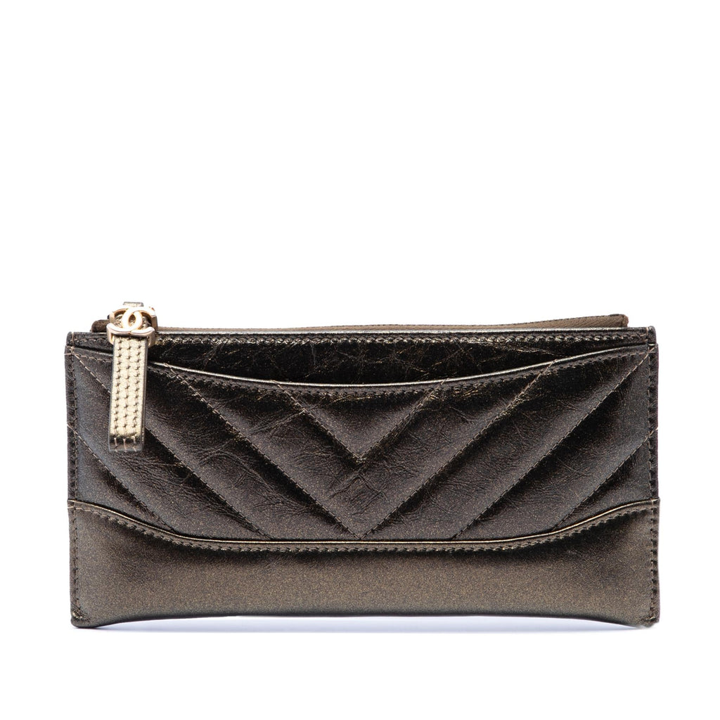 Chanel Chevron Metallic Aged Calfskin Gabrielle Zip Pouch