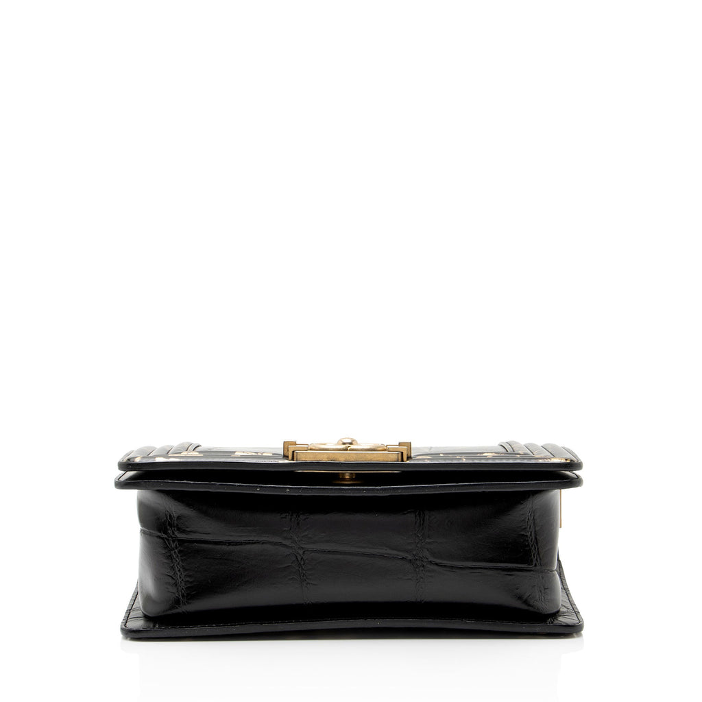 Chanel Croc Embossed Leather Egypt Graffiti Paris-New York Small Boy Bag