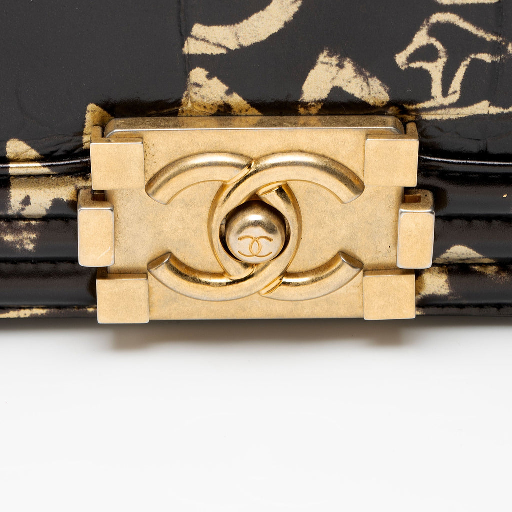 Chanel Croc Embossed Leather Egypt Graffiti Paris-New York Small Boy Bag