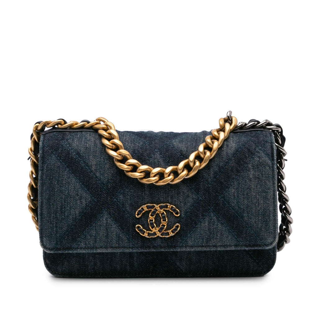 Chanel Denim Stitched 19 Flap Wallet On Chain