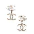 Chanel Faux Pearl Crystal Triple CC Drop Earrings